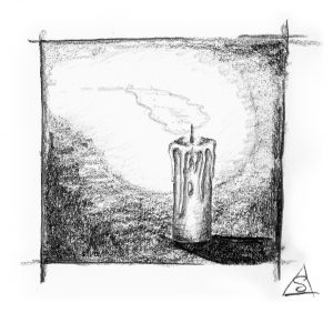Sketch of a burning candle © Stephen Llewelyn