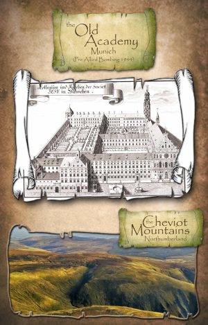 Sketch of the Old Academy, Munich & photohraph of the Cheviot Mountains, Northumberland © Stephen Llewelyn