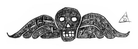 Sketch of a winged skull © Stephen Llewelyn